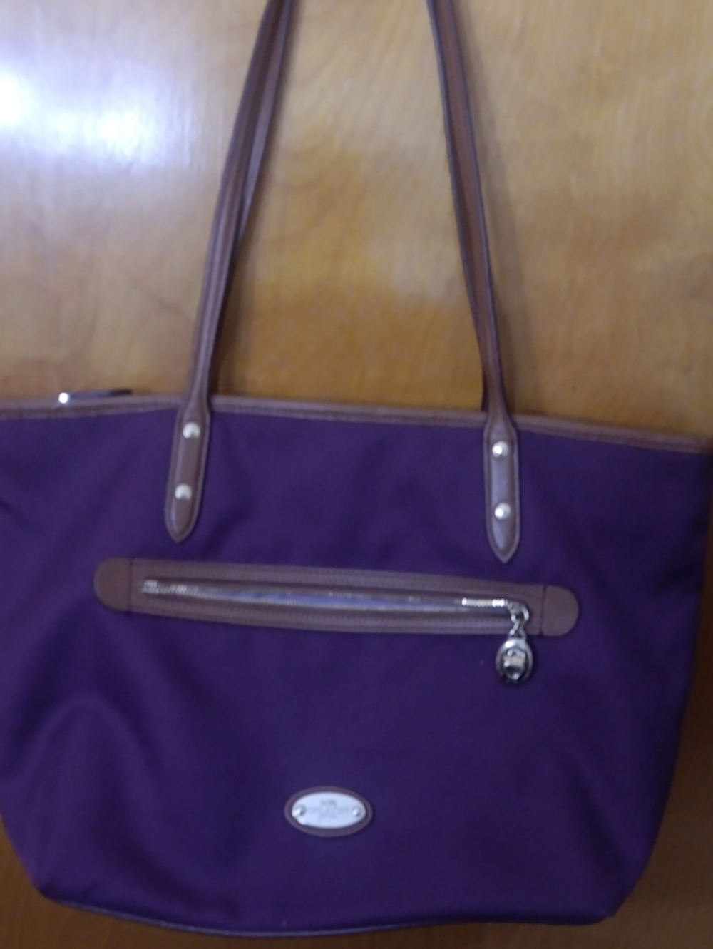Purple Tote Bag with Brown Trim - Unbranded